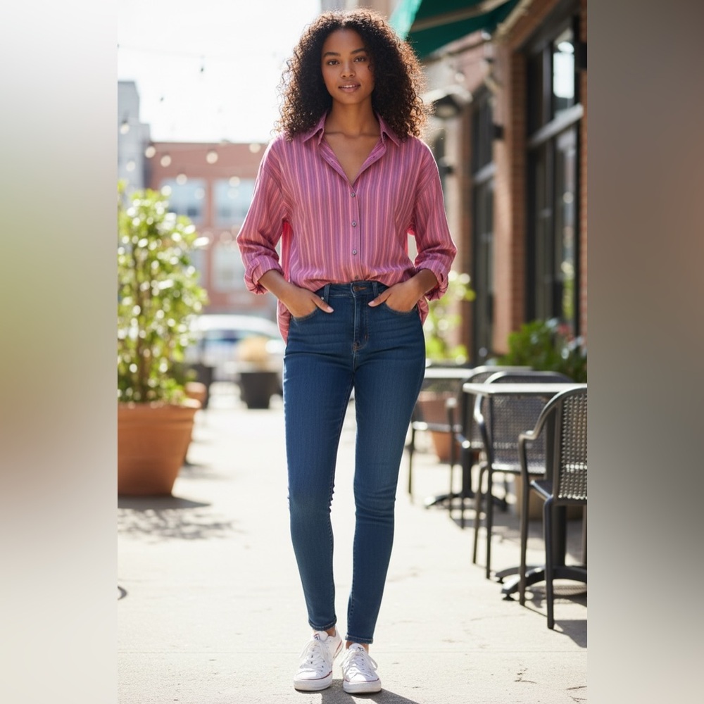 Striped Button-Up Shirt in Red and Purple